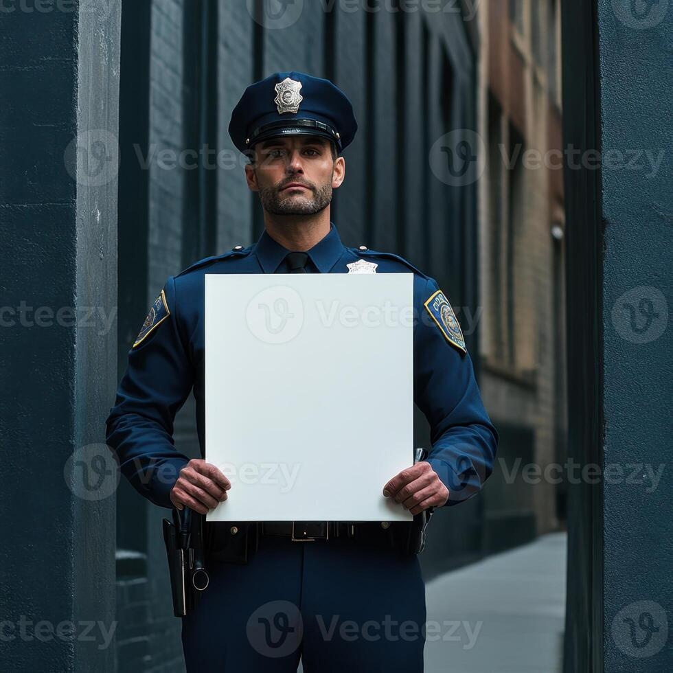 A police officer holding a white sign photo