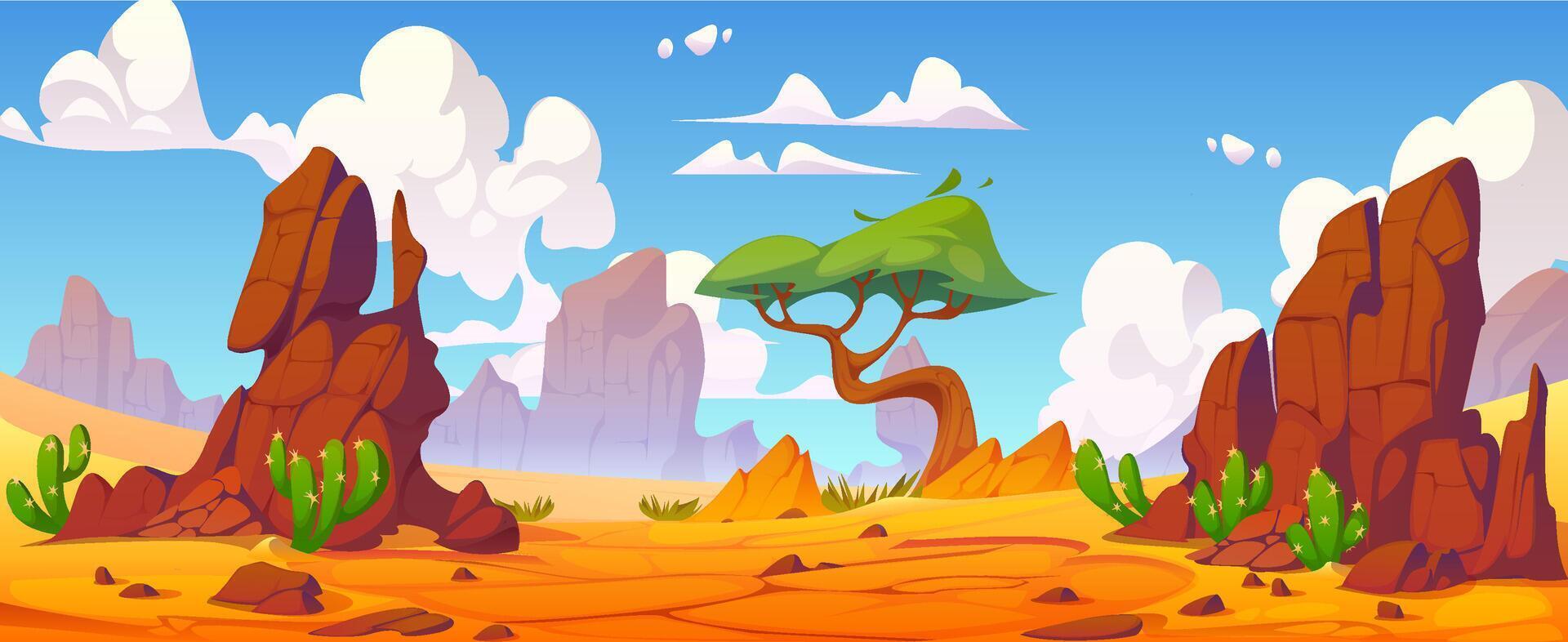 Cartoon Wild West mexican desert landscape vector