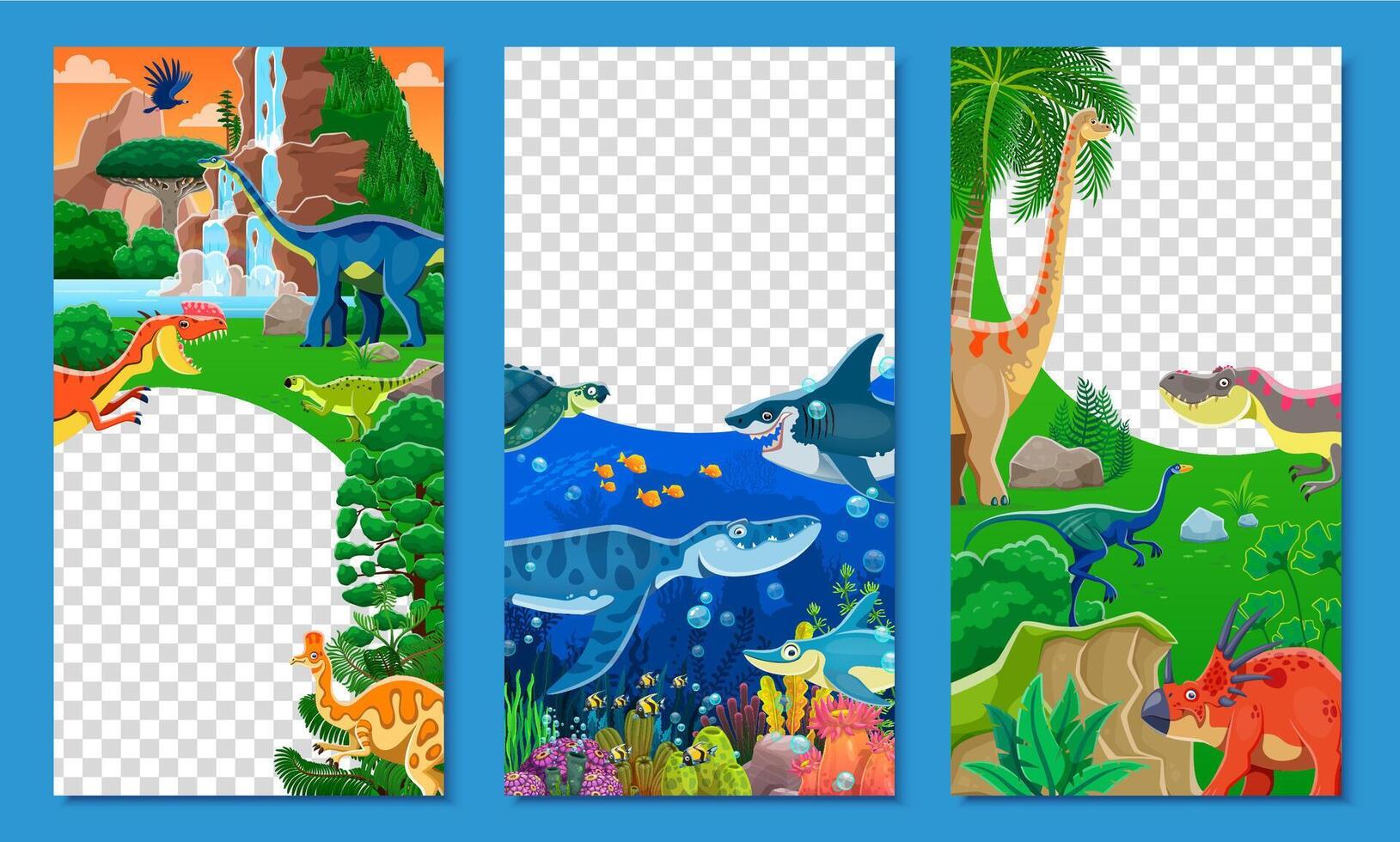 Social media frame templates prehistoric dinosaurs vector