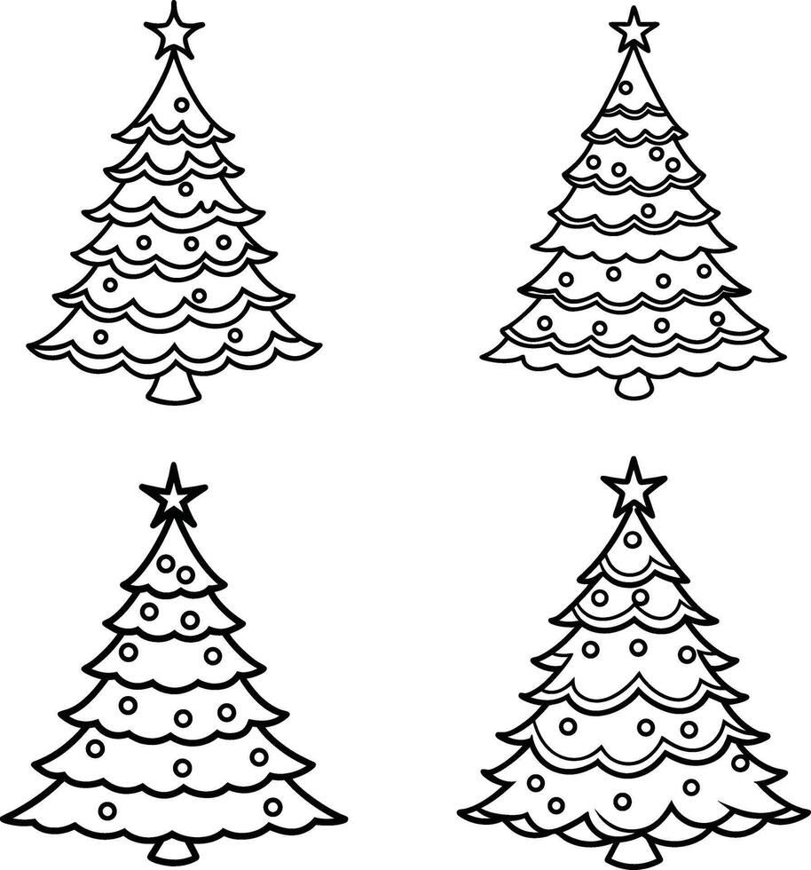 Modern Tree Contour Illustrations vector