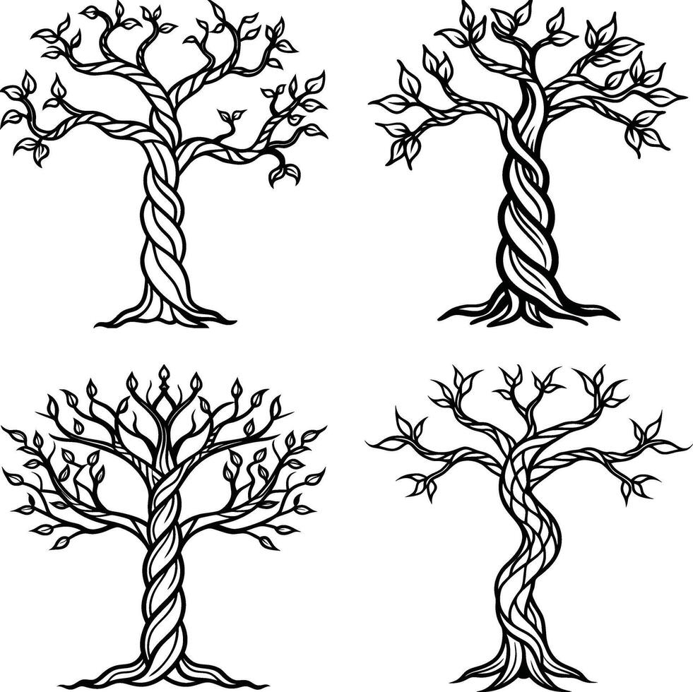 Simple Elegant Tree Line Sketches vector