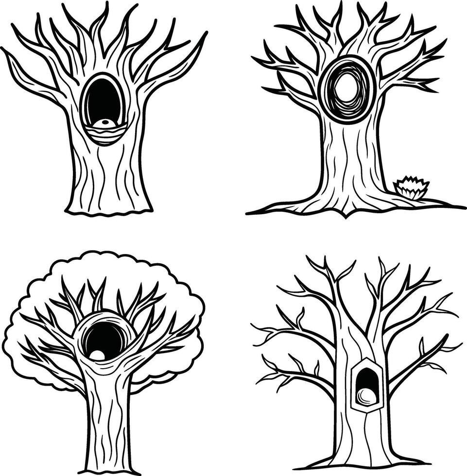 Abstract Tree Line Art Designs vector