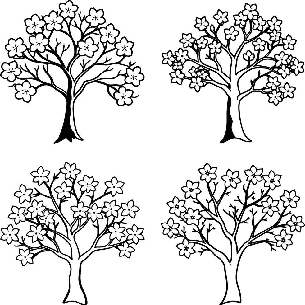 Stylized Tree Sketch Collection vector