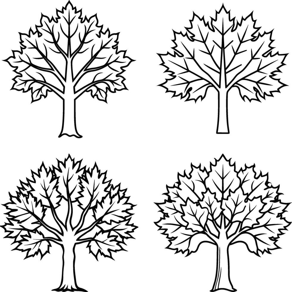Swirling Tree Line Art Designs vector