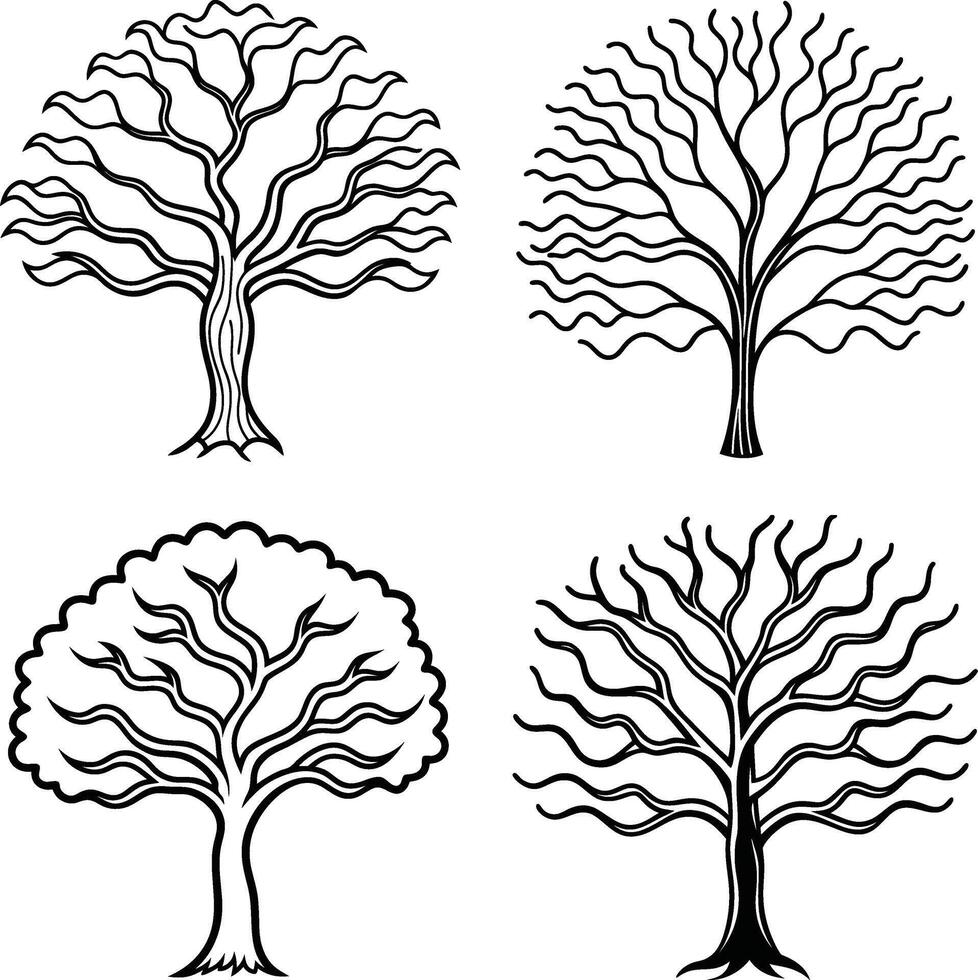 Nature-Inspired Tree Line Drawings vector