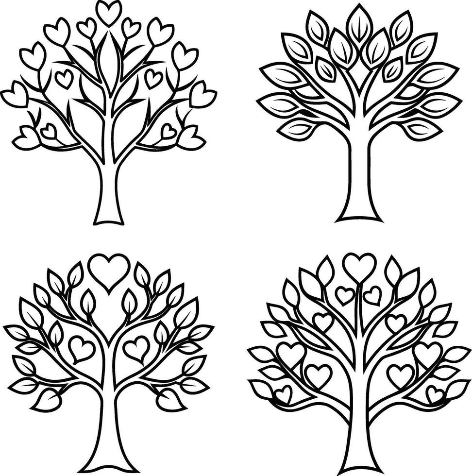 Floral Tree Contour Sketch Collection vector