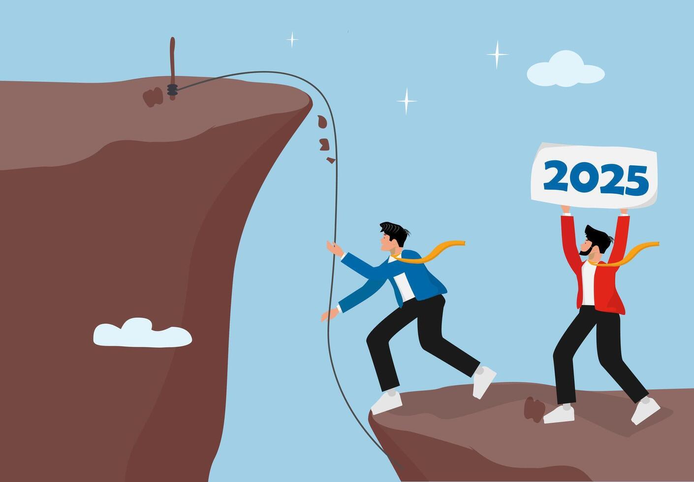 Dramatic Concept of Business Growth and Strategic Planning for Success in 2025. Achieving Goals and Overcoming Challenges vector
