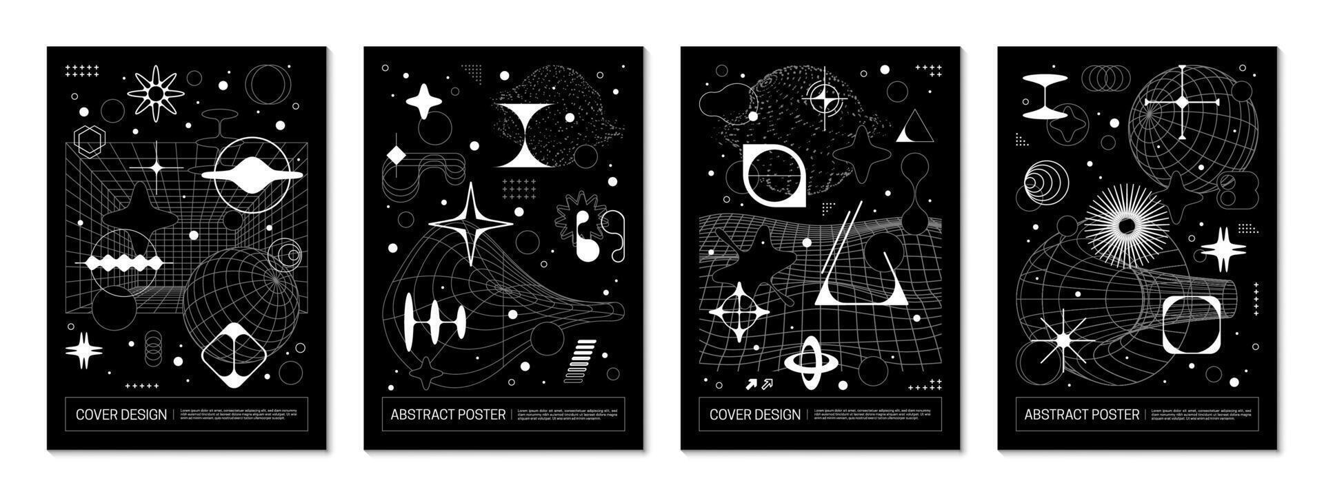 Abstract brutal posters with geometric Y2K shapes vector