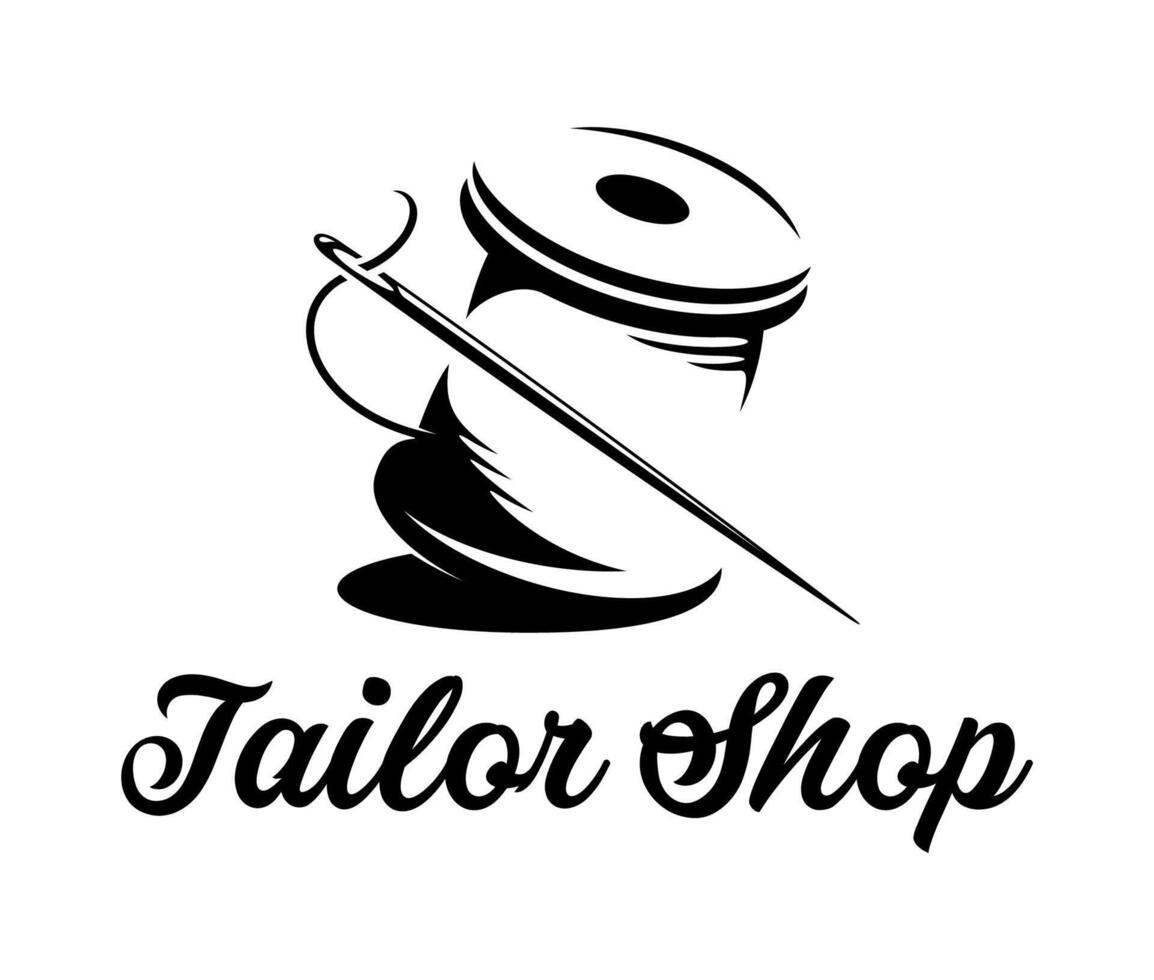 Tailor shop needle and thread icon, atelier salon vector