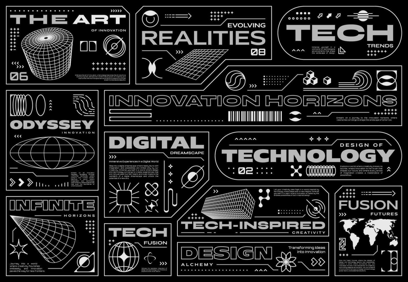 Retro futuristic cyberpunk technology shape labels vector