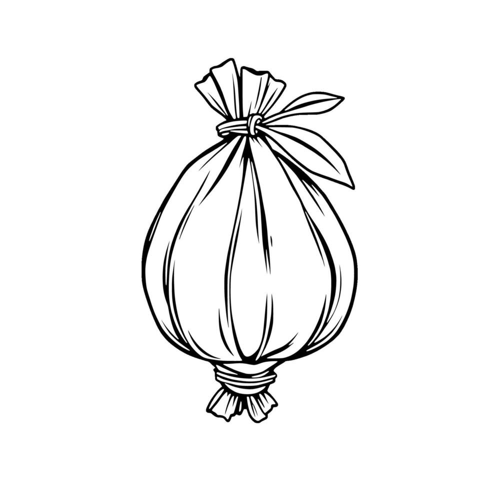 Tied Fabric Pouch A Simple Line Drawing Illustration vector