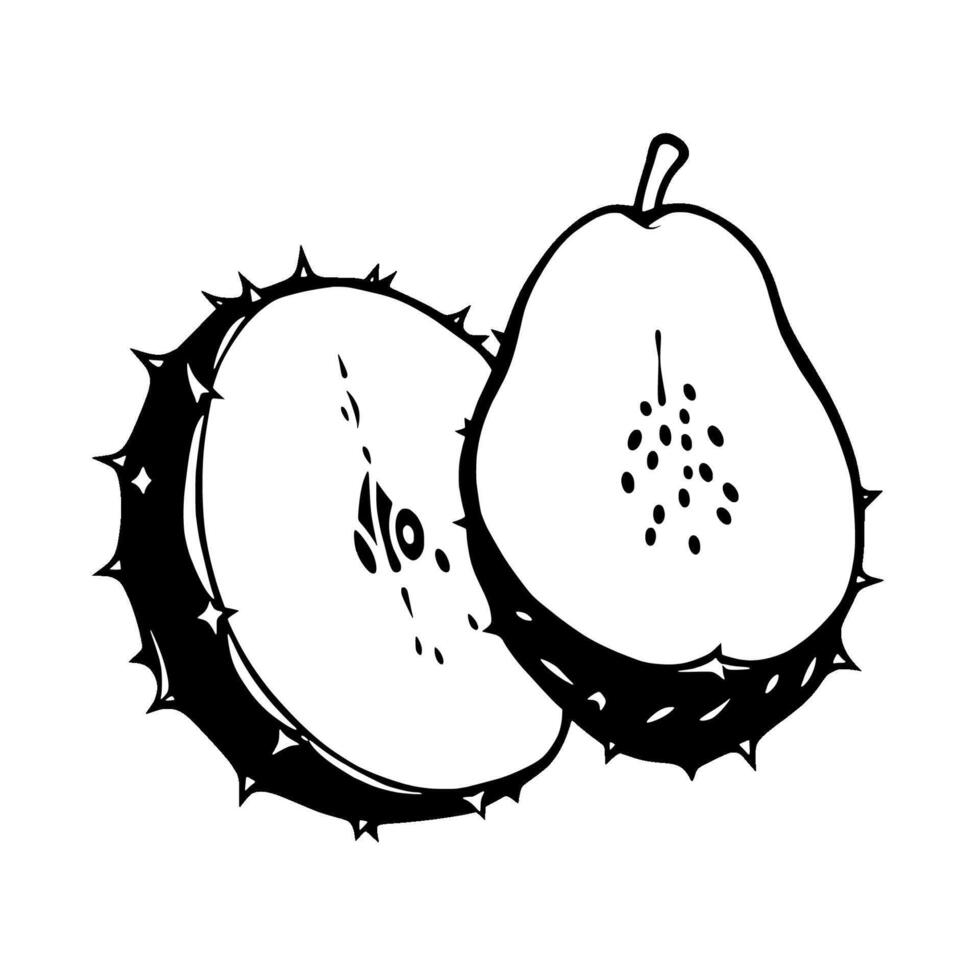 Halved Pear and Kiwi Fruit A Black And White Illustration vector