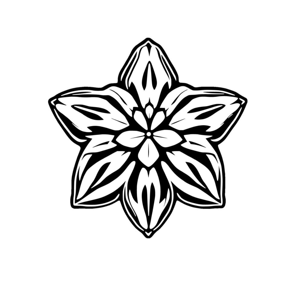 Ornate Five-Petaled Flower Design Black And White vector