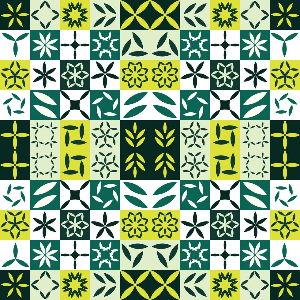 dense yellow and green leaves bauhaus pattern vector