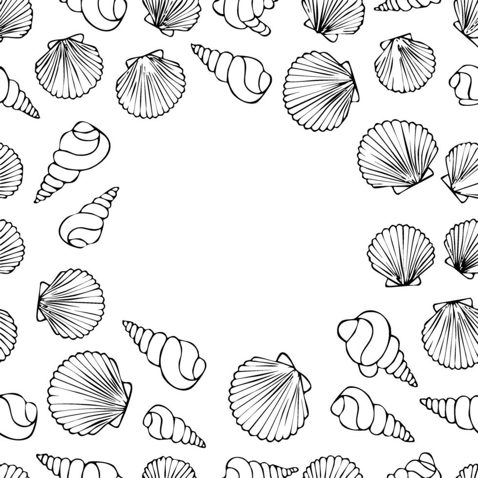 oyster seashells line art black white copy space vector