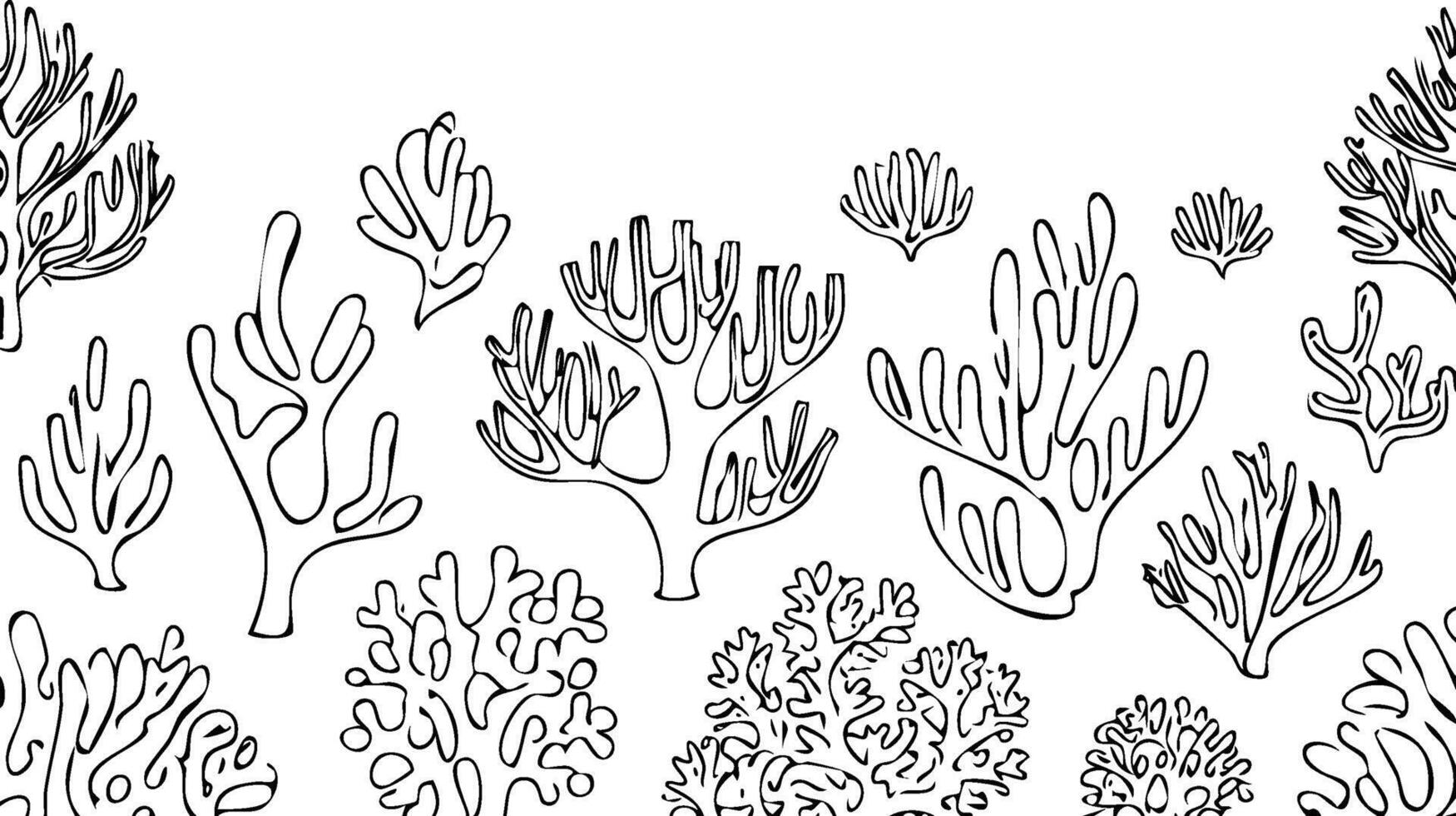 ocean coral reef landscape line art black white vector