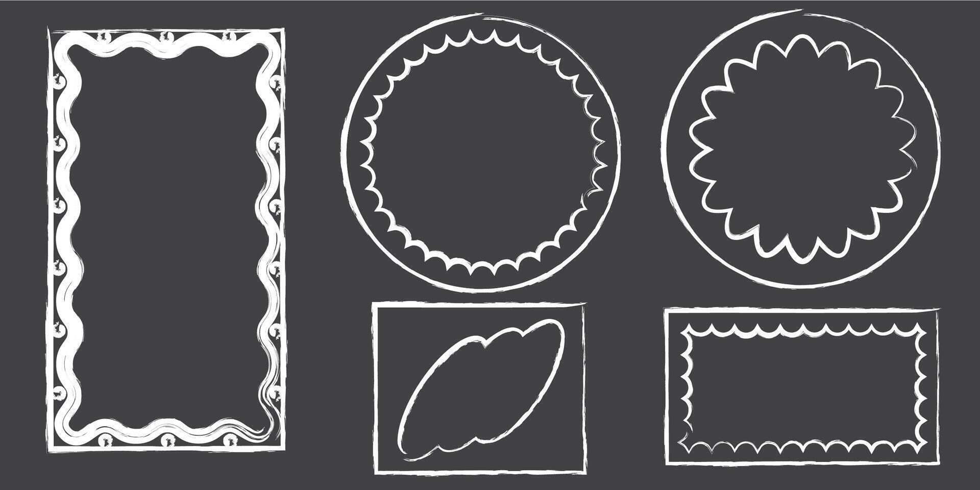 Inner scalloped hand drawn lace frames. Chalk line scalloped frames. 4 to 5 9 to 16 social media frames vector
