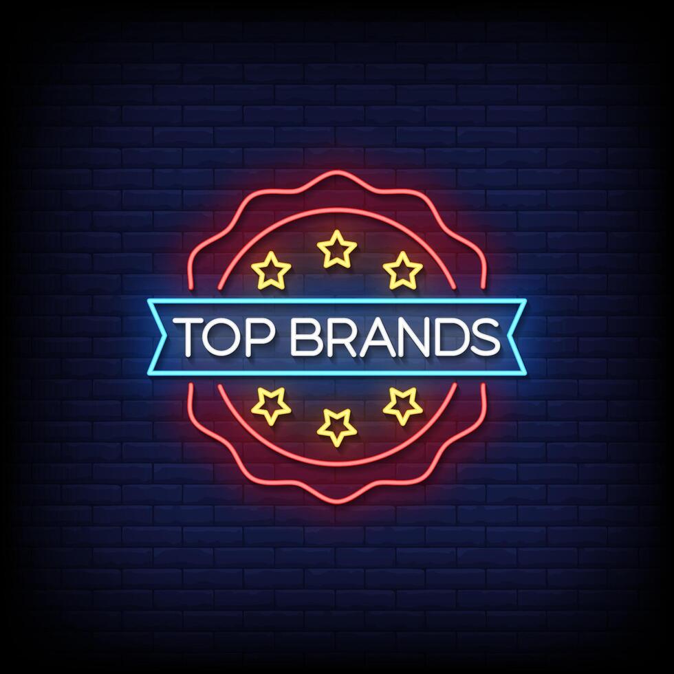 top brands neon sign with brick wall background vector