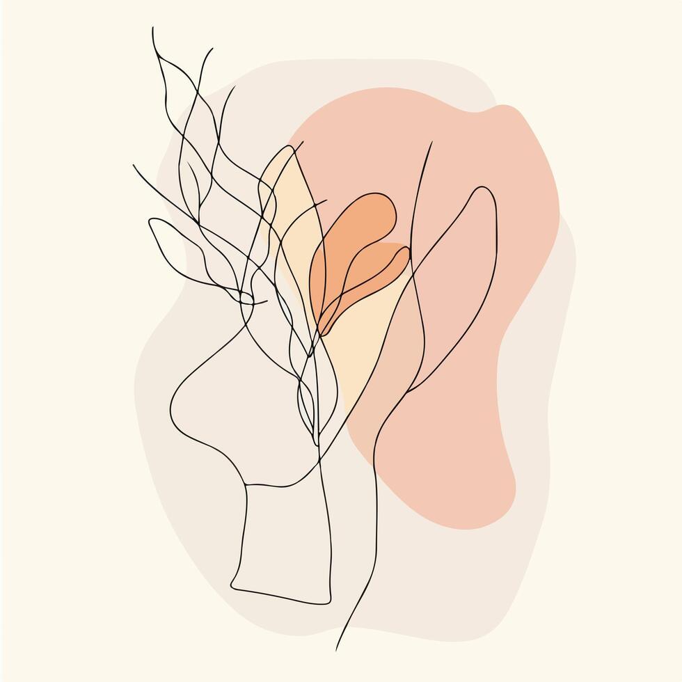 Abstract line drawing with leaves vector