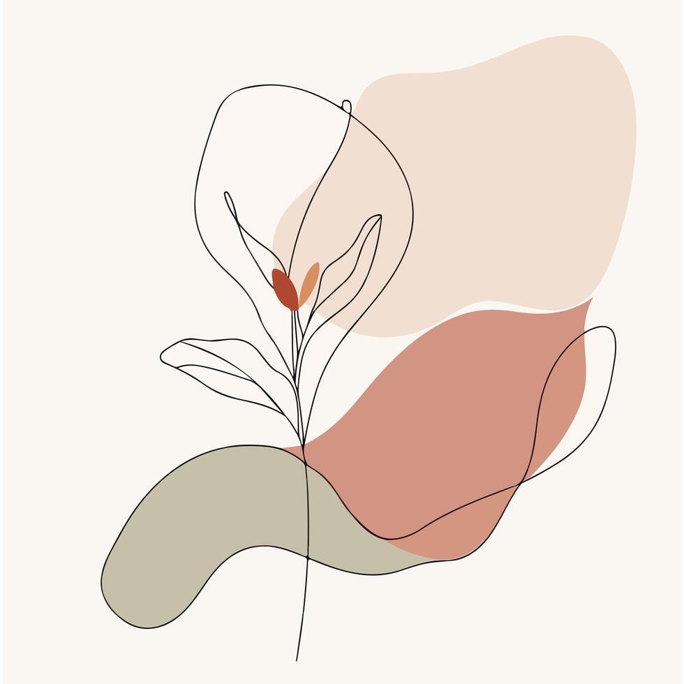 Floral illustration with black lines and shapes vector