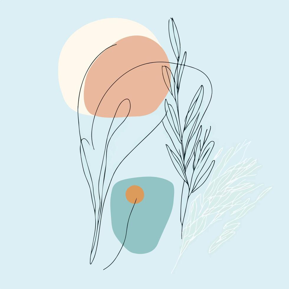 abstract illustration of a plant and a lines on blue background vector