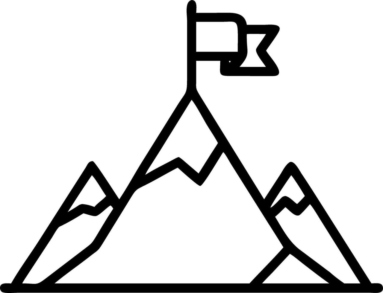 A mountain with a flag on top of it vector