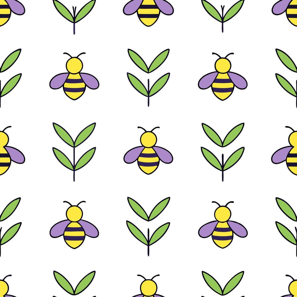 A seamless pattern with bees and leaves vector