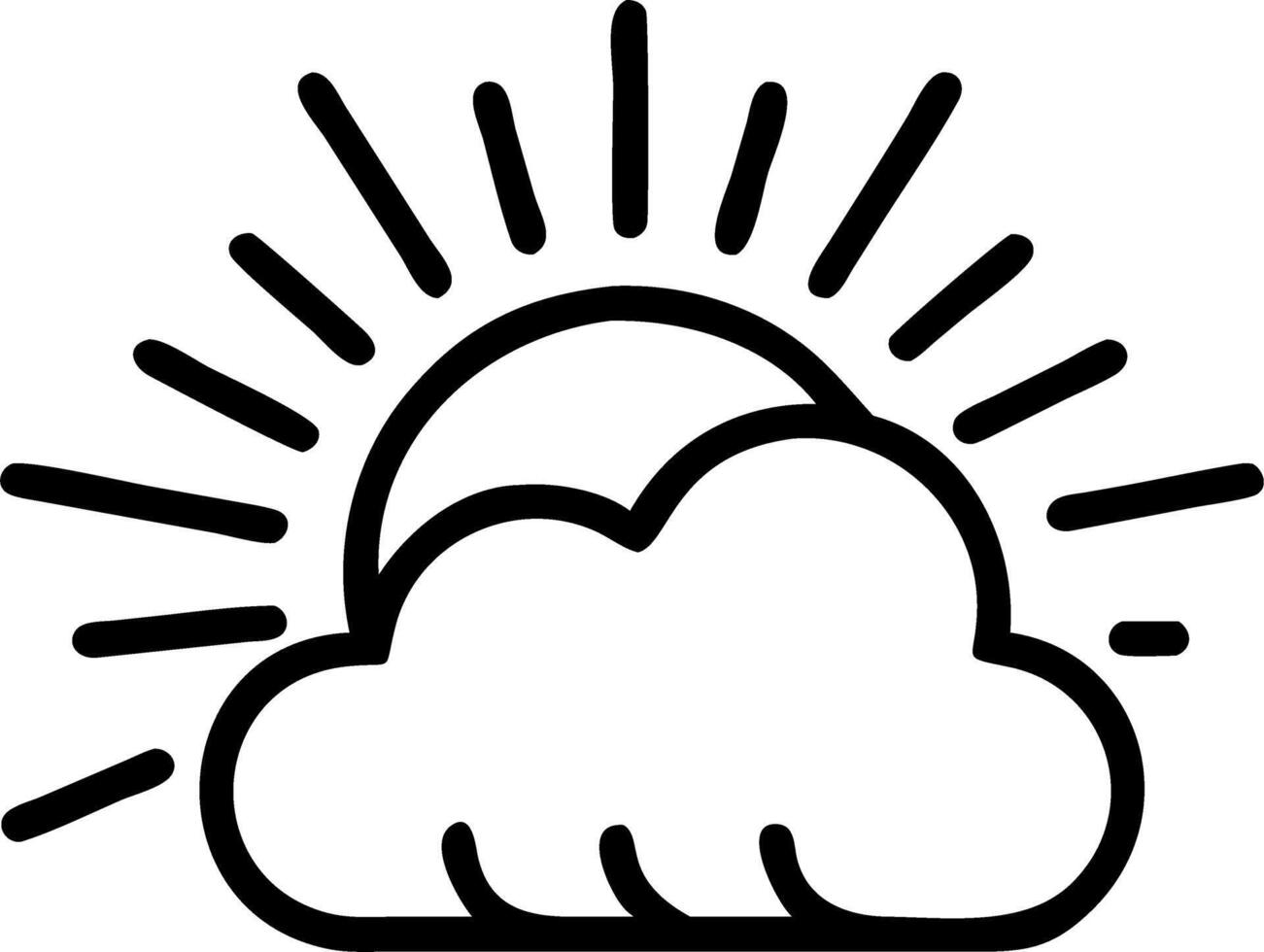 A black and white drawing of a sun and cloud vector