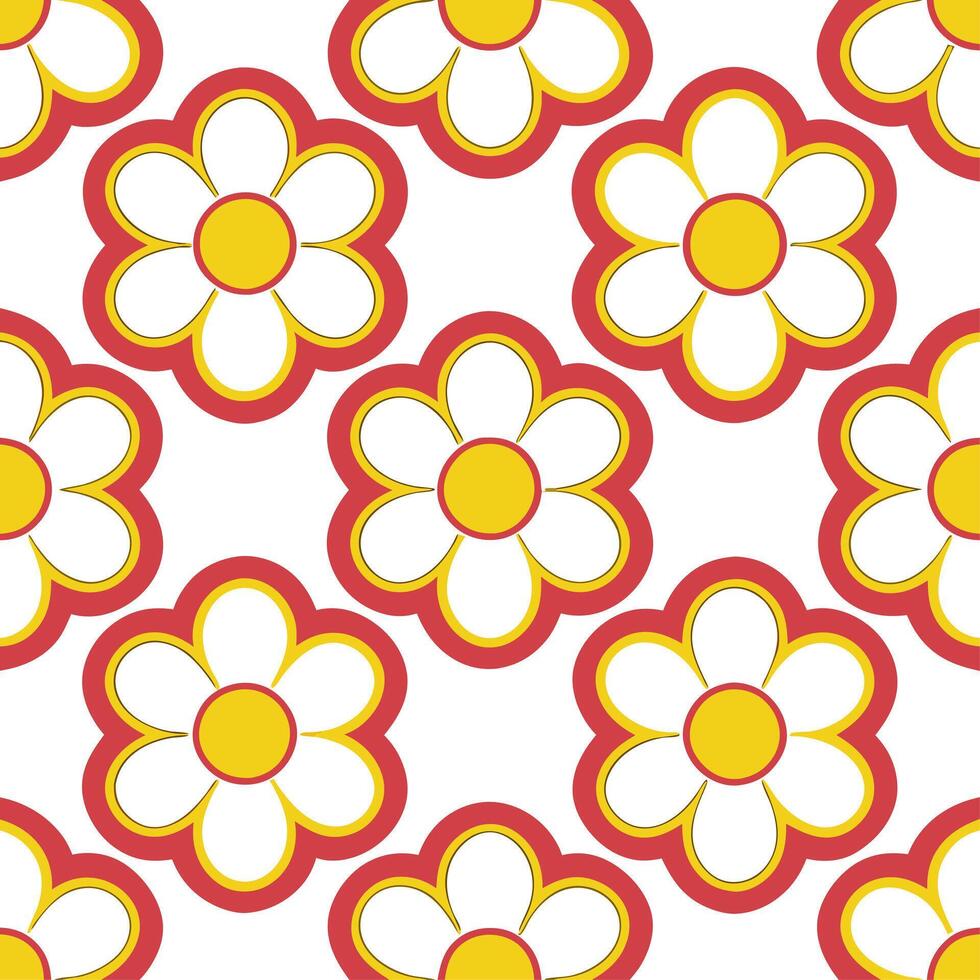 A red and yellow flower pattern on a white background vector