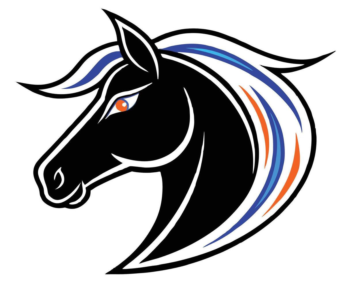 A horse head with blue, orange and white stripes vector