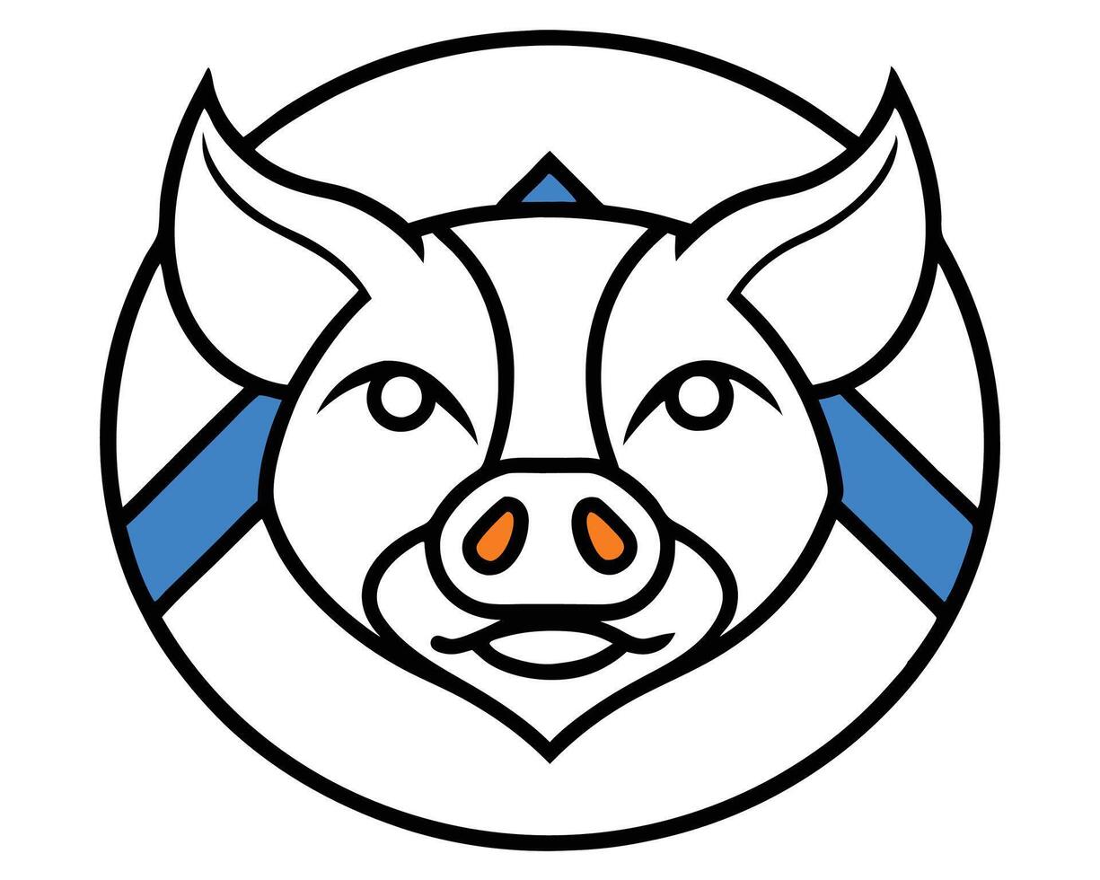 A pig head in a circle with blue and white lines vector