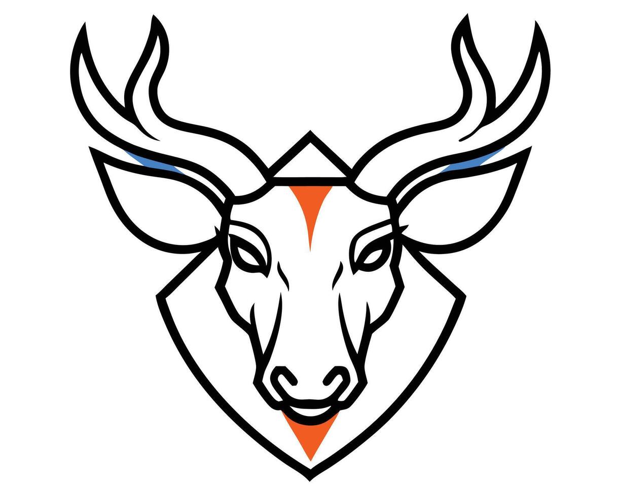 A deer head with horns and a blue and orange stripe vector