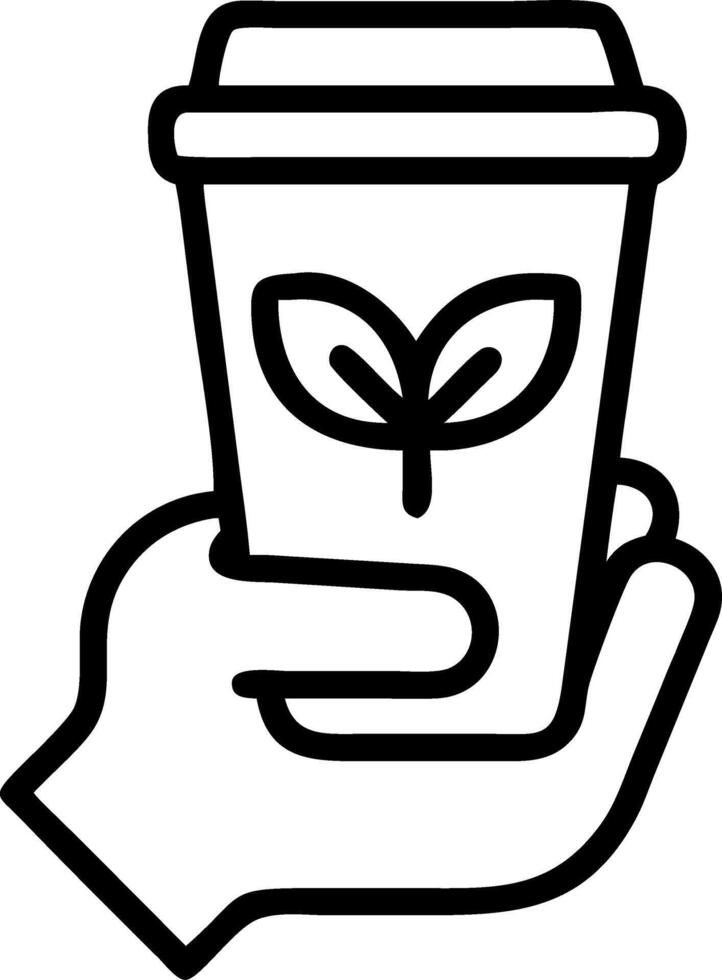A hand holding a cup with a plant on it vector