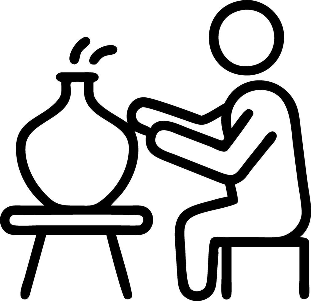 A person is making a vase in a pottery studio vector