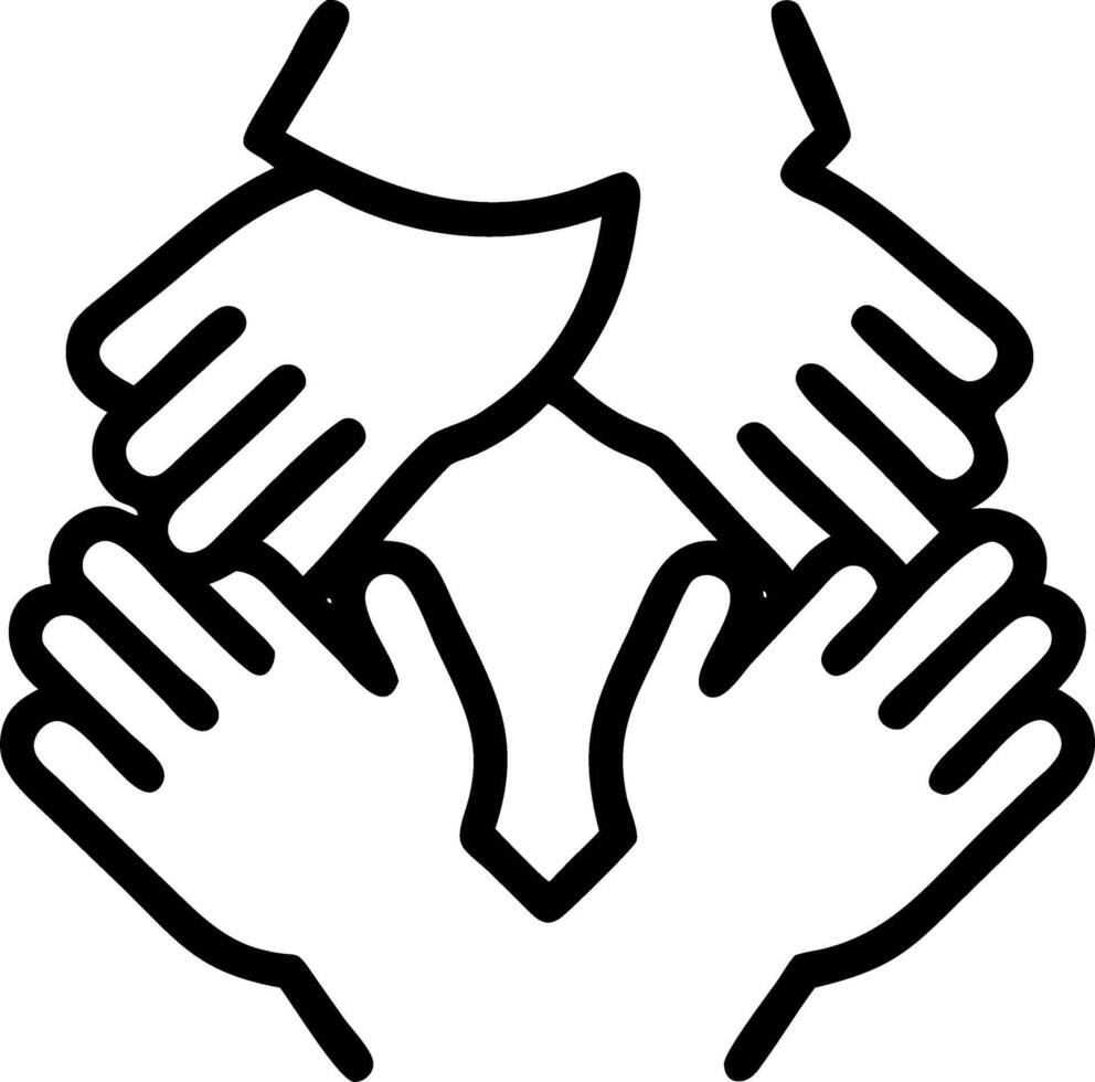 A black and white illustration of hands holding each other vector