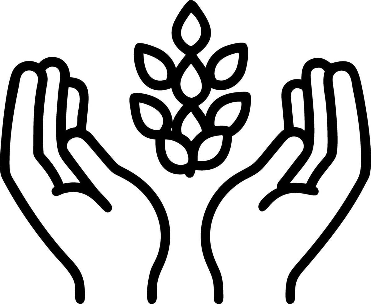Hands holding wheat plant icon vector