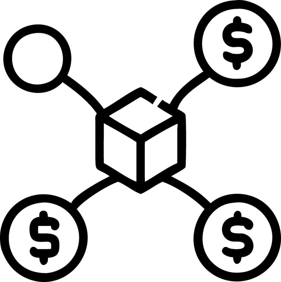A black and white image of a cube with dollar signs vector