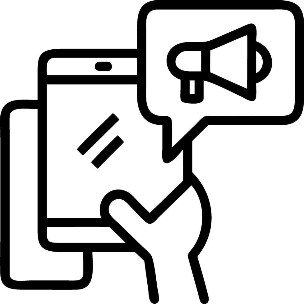 A hand holding a smartphone with a megaphone vector