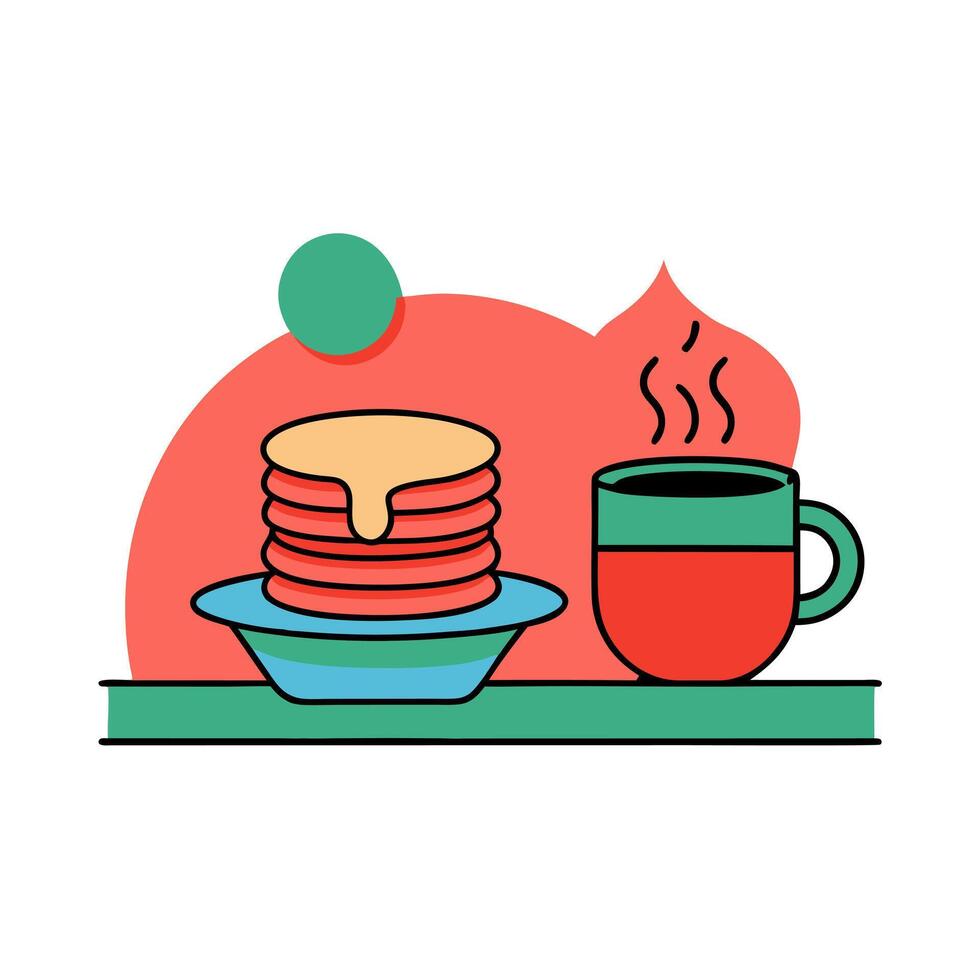 Pancakes and coffee on a plate with a cup of coffee vector