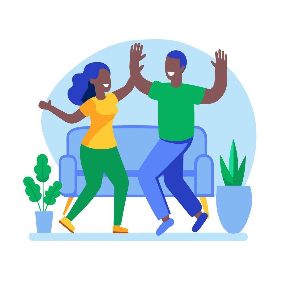 An illustration of a couple dancing in the living room vector