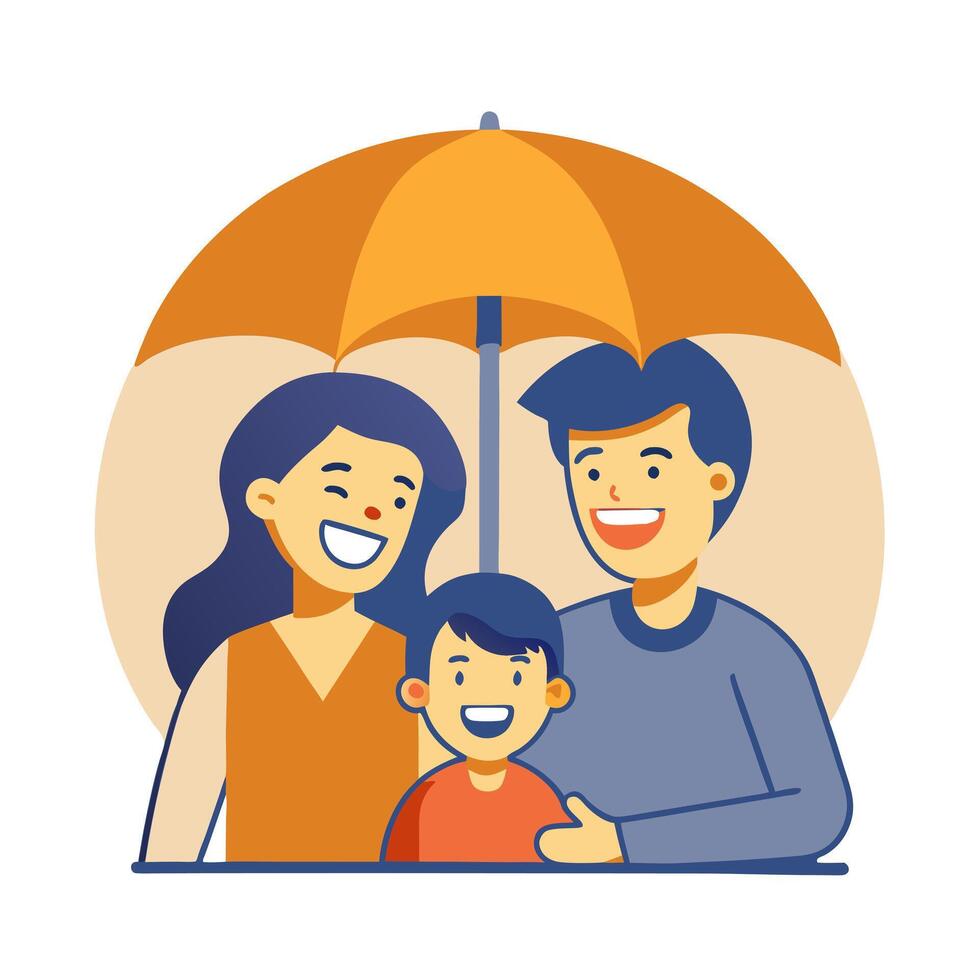 Family under umbrella, illustration vector