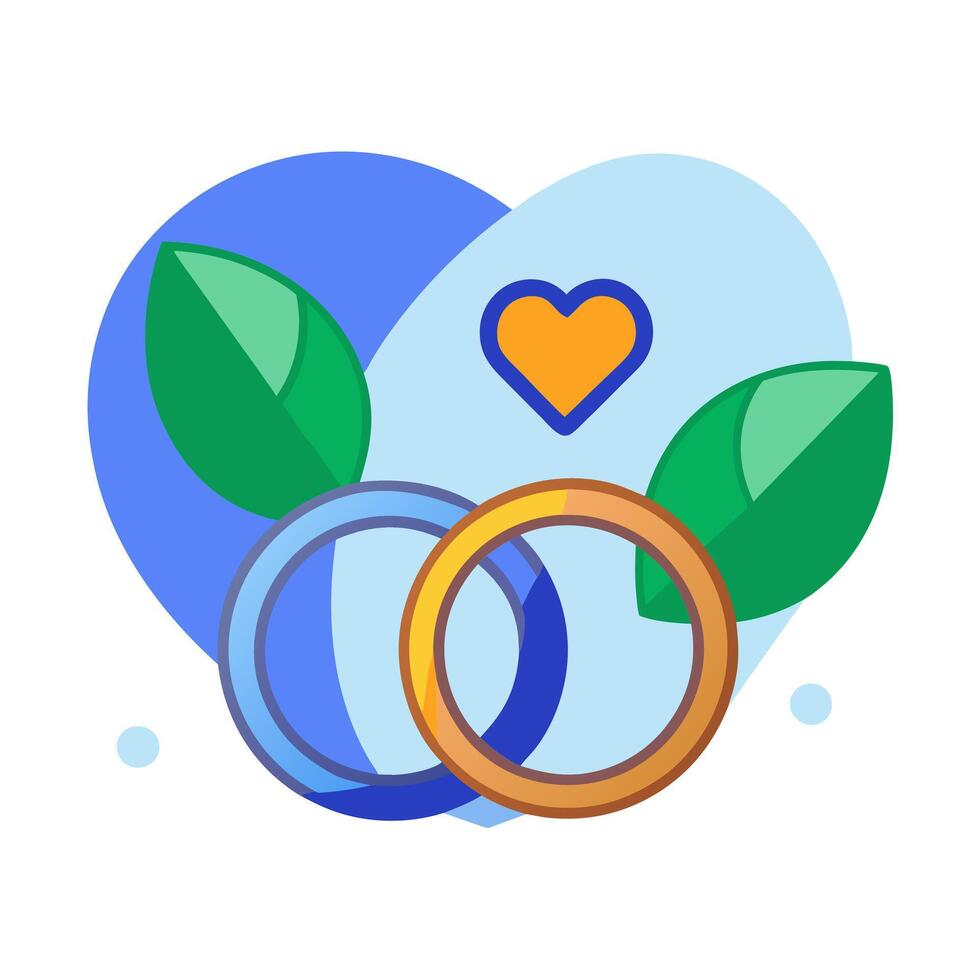 Two rings with leaves and hearts in the middle vector