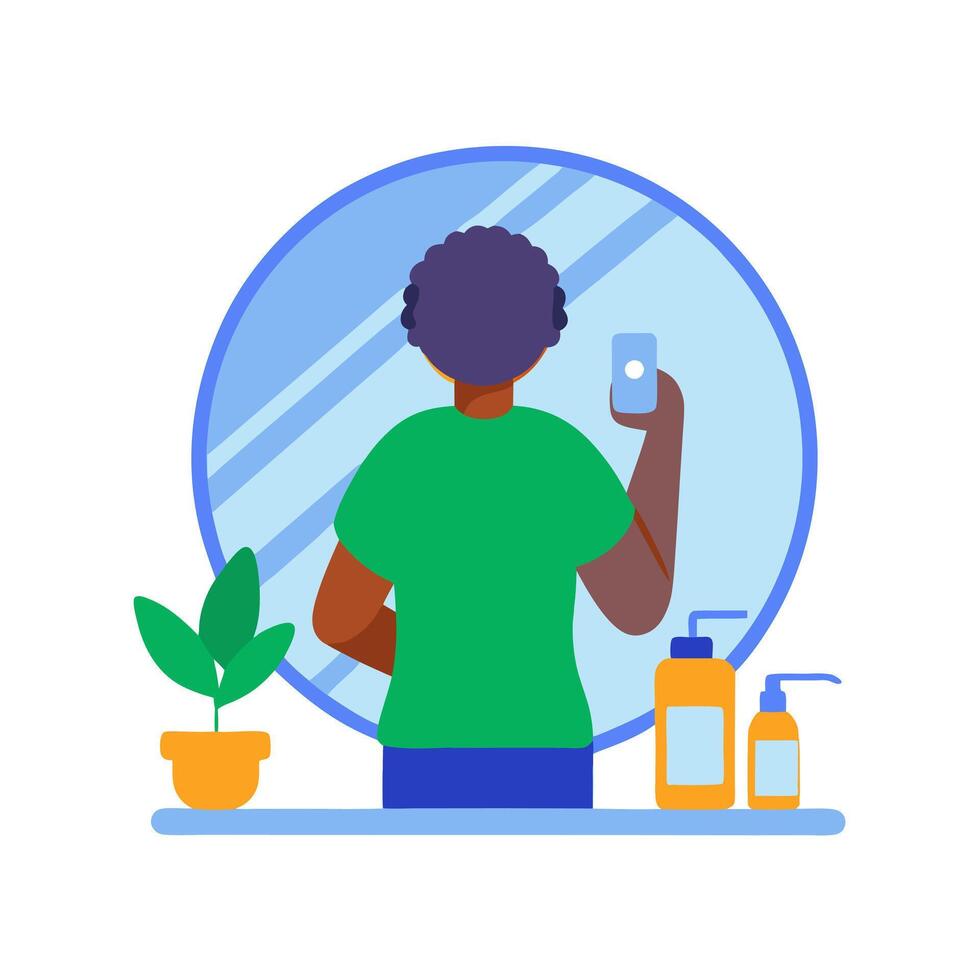 A person taking a selfie in front of a mirror vector