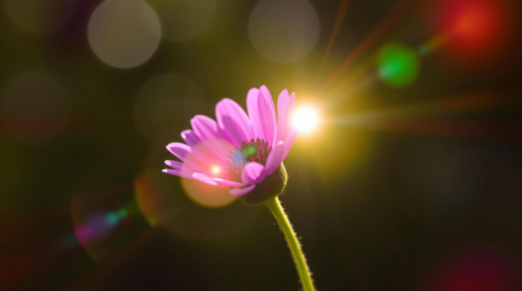 A pink flower with sunbeams shining through it photo