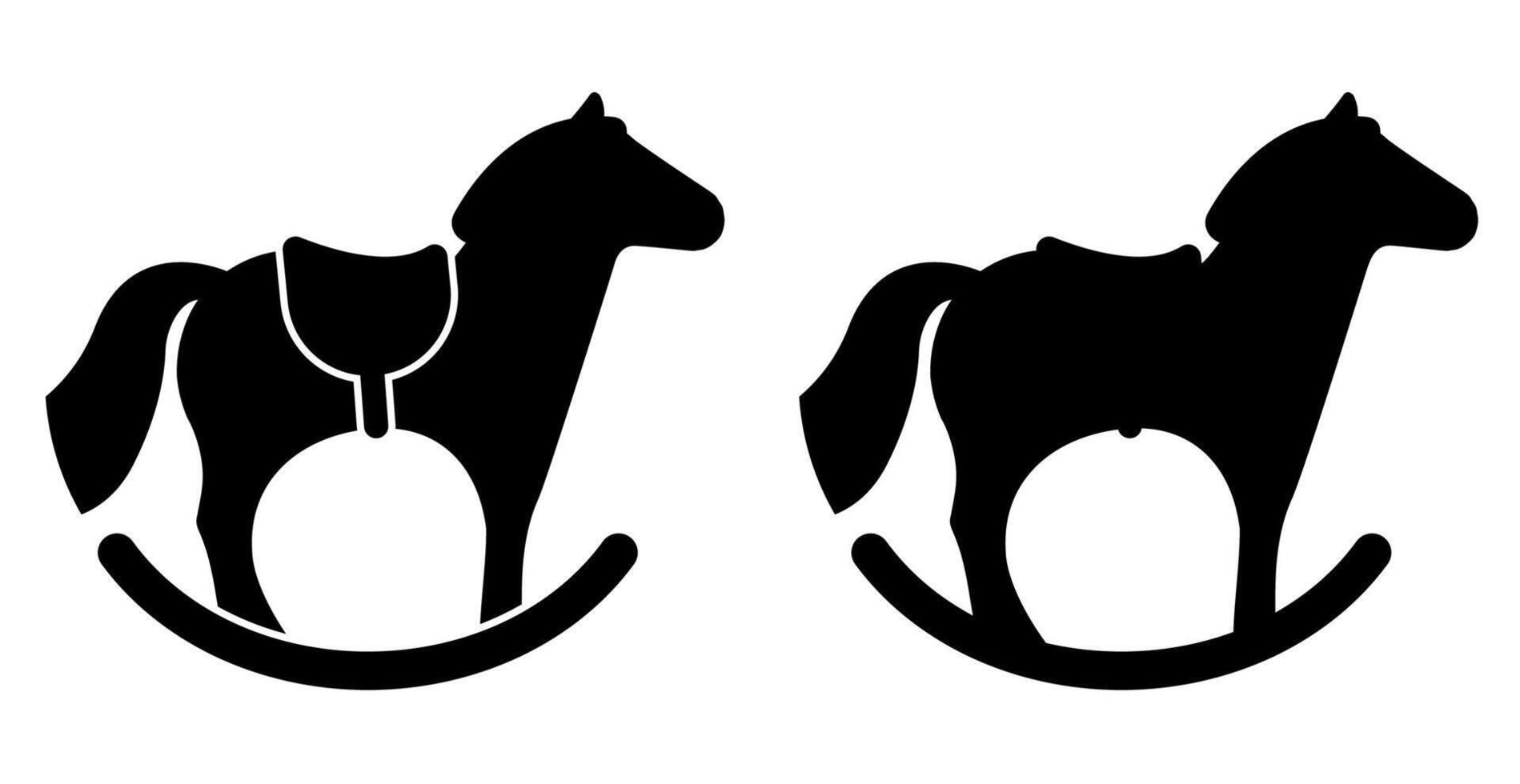 Icon. Baby rocking horse. Wooden toy for children in kindergarten. Simple black and white vecto isolated on white background vector