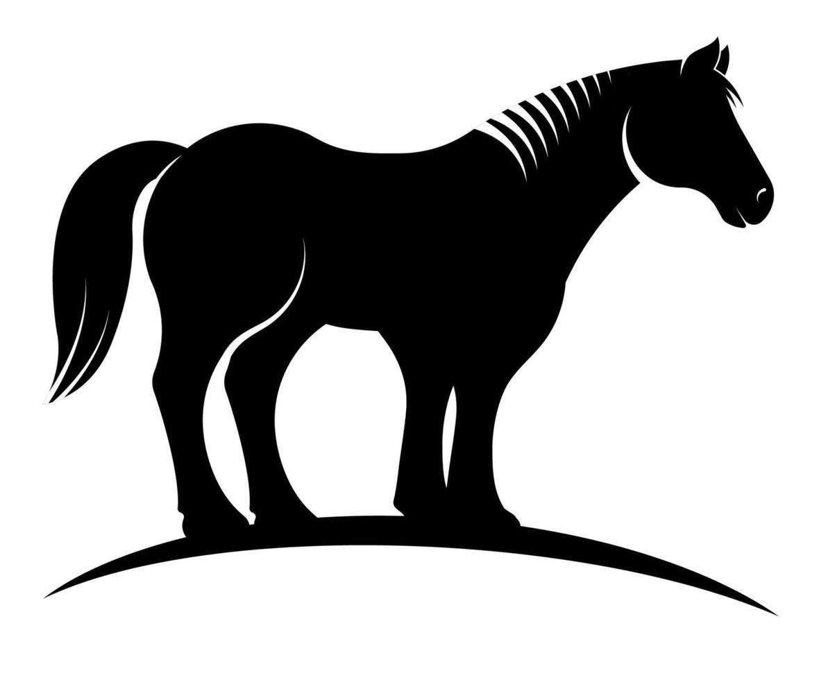 Silhouettes of horse full length. Emblem of equestrian center for horse breeding, agricultural farm. Simple black and white isolated on white background vector