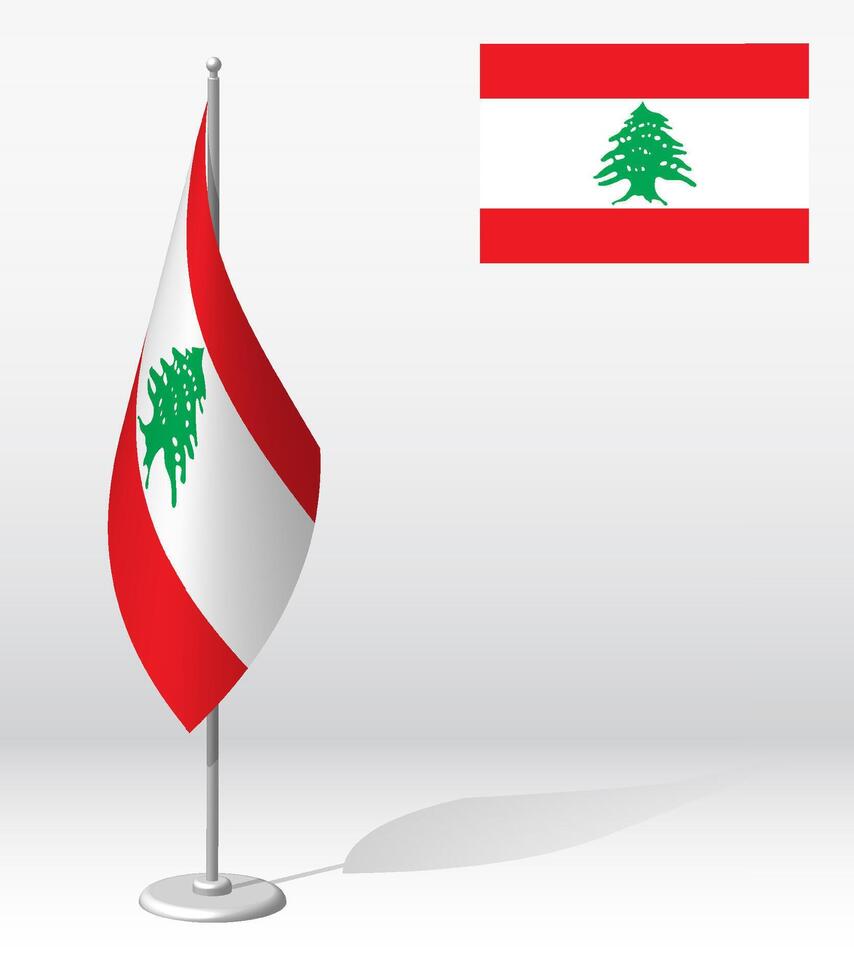 LEBANON flag on flagpole for registration of solemn event, meeting foreign guests. National independence day of LEBANON. Realistic 3D on white vector
