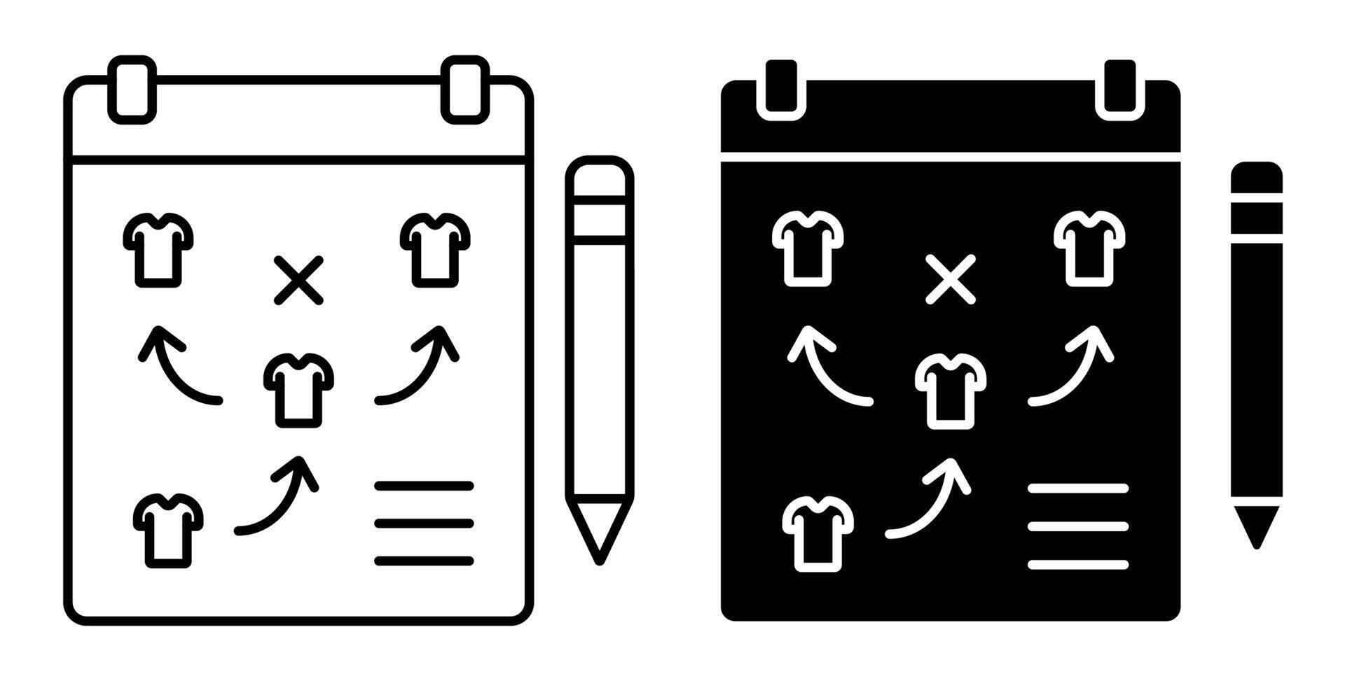 Linear icon. Tablet with with plan diagram of arrangement of players on football field. Leading coach by team players during game. Simple black and white image isolated on white back vector