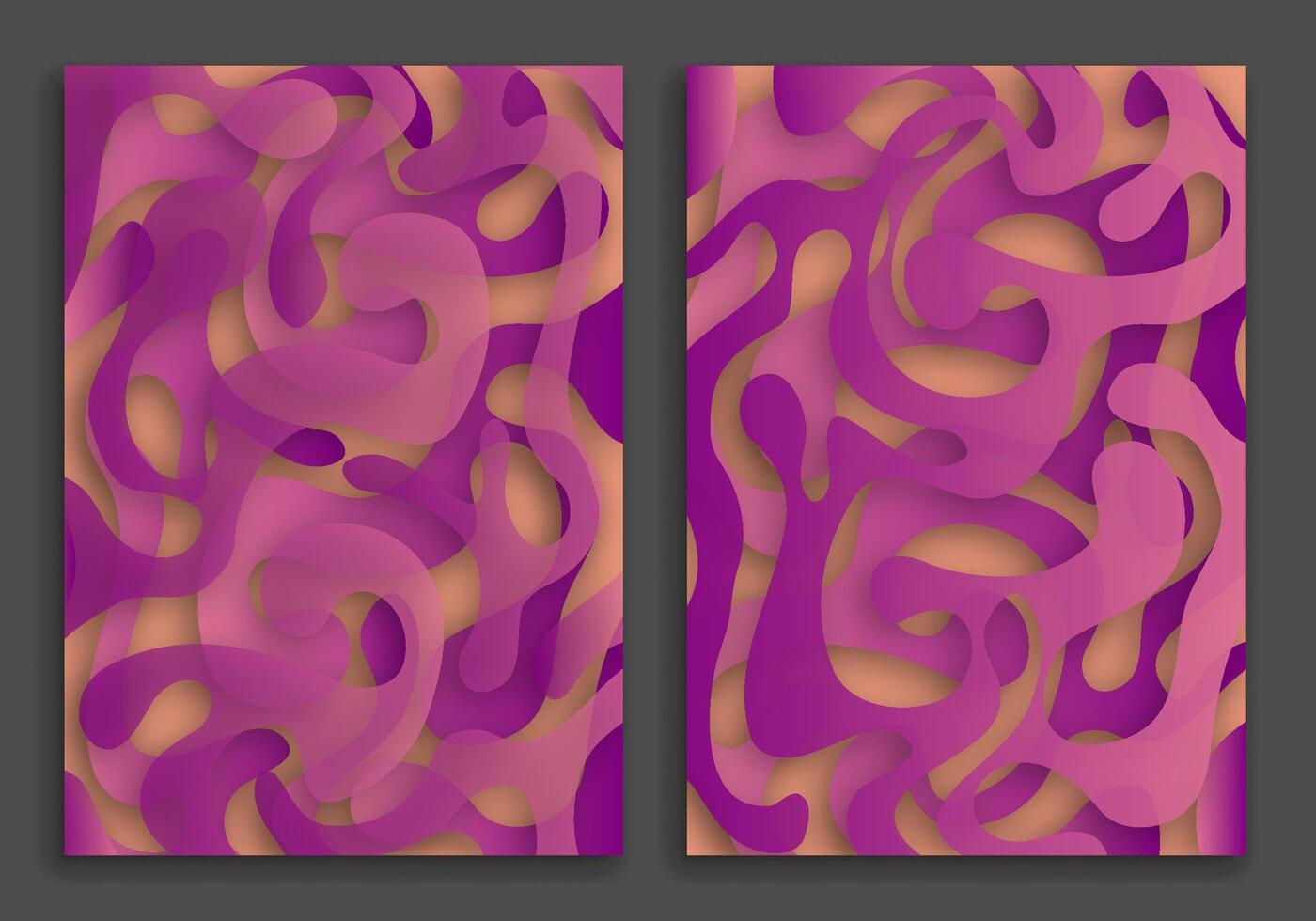 abstract liquid background with purple gradient lines, curls and drops. A4 3D template for cover or presentation. vector