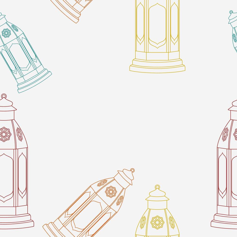 Editable Arab Lanterns Vectorized Illustration in Outline Style With Various Colors as Seamless Pattern for Creating Background of Islamic Occasional Theme Such as Ramadan and Eid or Arab Culture vector